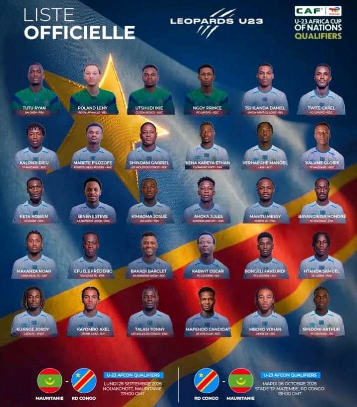 Éliminatoires CAN-U23 Égypte 2027: Guy Bukasa convoque 30 joueurs pour le premier tour contre la Mauritanie